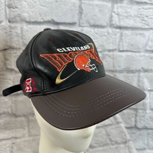 VTG NFL Cleveland Browns Embroidered Leather Cap Hat One-Size Adjustable Back